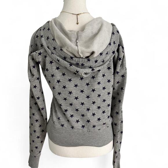 Grey & Navy Blue Stars Grunge Zip Up Light Weight Hoodie Made Cotton Size XS - Picture 2 of 6